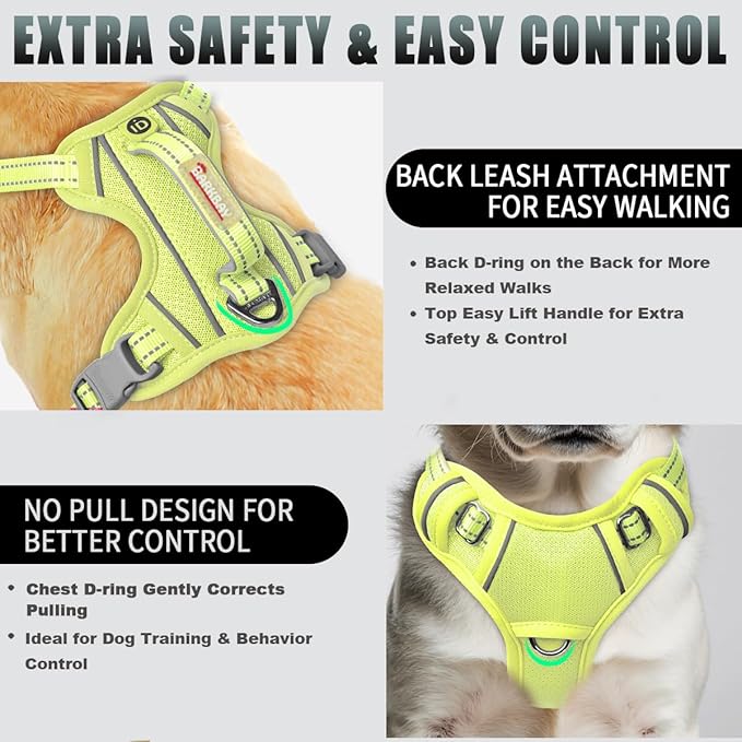 BARKBAY No Pull Dog Harness Large Reflective Dog Harness with Front Clip and Easy Control Handle for Walking Training Running with ID tag Pocket(Sunlight,S)