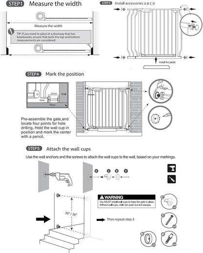 Mom's Choice-GROWNSY Baby Gate for Stairs, 29.5"-48.4" Pressure Mounted Baby Gate for Top of Stair&Doorway with V-Shaped Rods, Anti-Trip Pedal, Extra Wide Stairs Dog Gate Easy Install w/Red Reminder