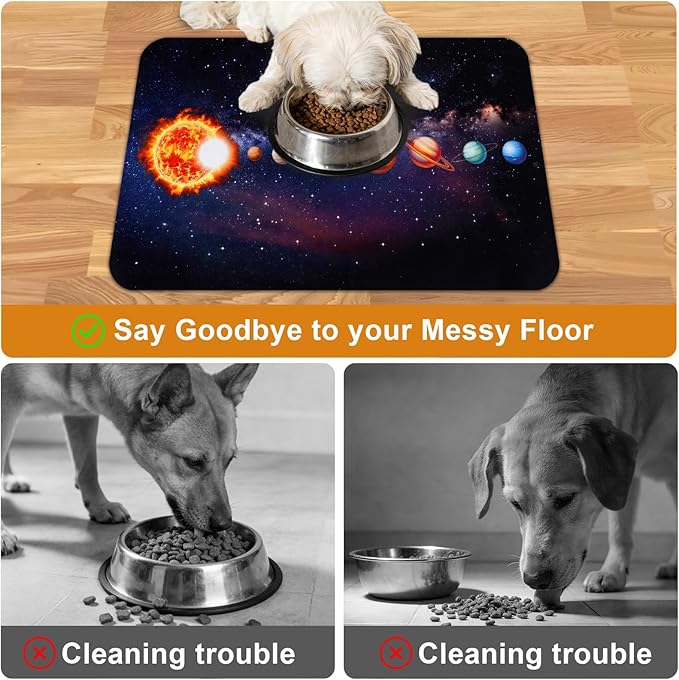 Dog Food Mats for Floors Waterproof Mat for Cat Food and Water Bowls - Absorbent Quick Dry Non Slip Mat for Pet Feeding