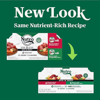 Nutro Natural Choice Cuts in Gravy Wet Dog Food, Grain Free Dog Food Wet Lamb and Beef Recipes Variety Pack, 3.5 oz. Trays (12 Count, Pack of 2)