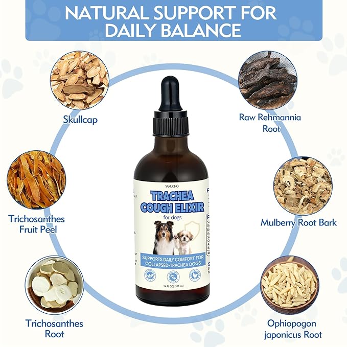 3.4 FL OZ Dog Tracheal Collapse Support Drops, Trachea Cough Elixir, Herbal Respiratory Support for Dogs, Helps Ease Throat & Airway Irritation and Maintain Healthy Tracheal Function (Chicken Flavor)