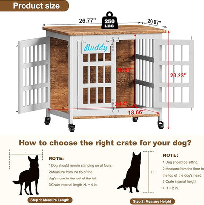 EasyCom 27"/33" Heavy Duty Dog Crate Furniture with Name Tag, Dog Kennel Indoor for Small Dogs, Double-Doors Sturdy Metal Dog Cage for Anxiety Dog, Decorate House as TV Stand, End Table, Bedside Table
