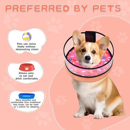 MRSOHRET Dog Cone, Dog Surgery Collar, Inflatable Cones for Small Medium Large Dogs, Pink Doughnut Dog Recovery Collar, Does not Impede Vision