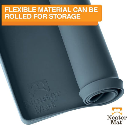 Neater Pet Brands Neater Mat Pet Mats for Food and Water, Cat & Dog Bowl Mat Waterproof Silicone, Feeding Tray, Dog Food Mats for Floors, Placemat w/Raised Edge for Under Bowls, 16” x 10”, Slate Blue