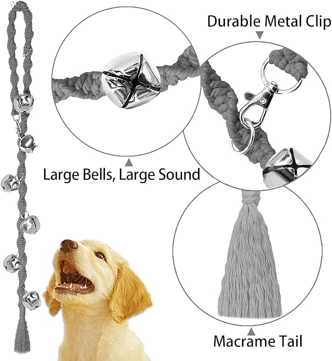 Dog Bells to Go Outside & Puppy Potty Training, Adjustable Dog Door Bell Ring to Go Potty, Handmade with Premium Yarn. Twisted Style, Grey