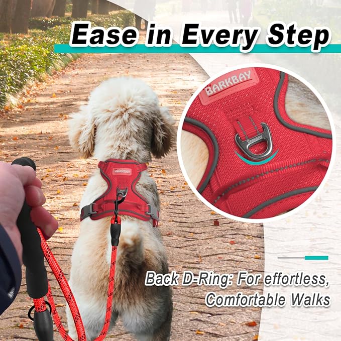 BARKBAY Dog Harness No Pull Mesh for Small Dogs - Adjustable, Reflective, Comfortable, No Choke, Heavy-Duty - Perfect for Outdoor Training, Walking, and Hiking - Strong & Durable - XS & Red Mesh