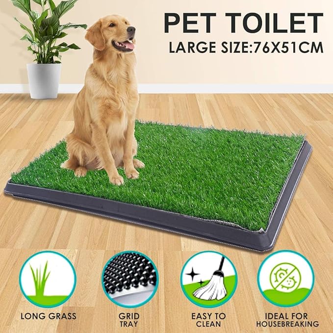 Indoor Dog Potty Grass with Tray Large, Reusable Dog Pee Grass Pad with Tray, Artificial Grass Turf for Puppy Potty Training, Outdoor Portable Pet Loo Toilet, 3-Layer System, 30" × 20"