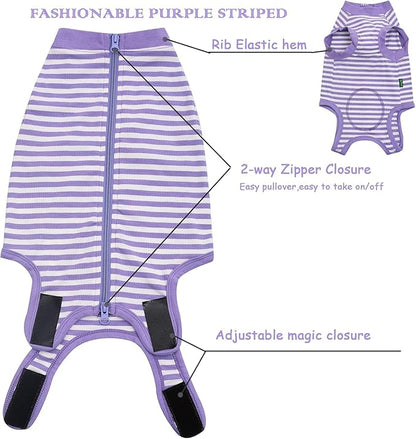 Dog Surgery Recovery Suit Dogs Neuter Spay Female Male Protective Clothes,XXL Purple-White Striped