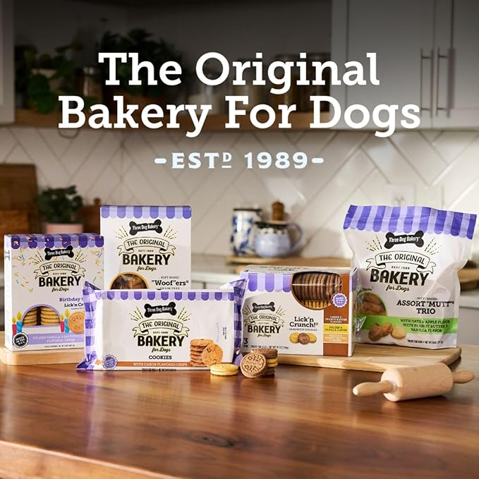 Three Dog Bakery Assort Mutt Trio, 48oz – Delicious Dog Treats with Oats, Apple, Peanut Butter & Vanilla, Premium Dog Training Treats, Puppy Treats