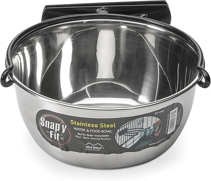 MidWest Homes for Pets Snap'y Fit Stainless Steel Food or Water Bowl, Holds 1 Quart, Mounts to Wire Crates, No-Tip Design, Rust-Resistant, for Dogs and Cats