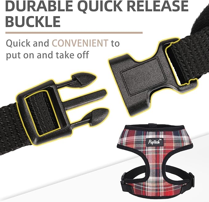 PUPTECK Soft Mesh Dog Harness and Leash Set Pet Puppy Cat Comfort Padded Vest No Pull Harnesses, Red Mixed, XS