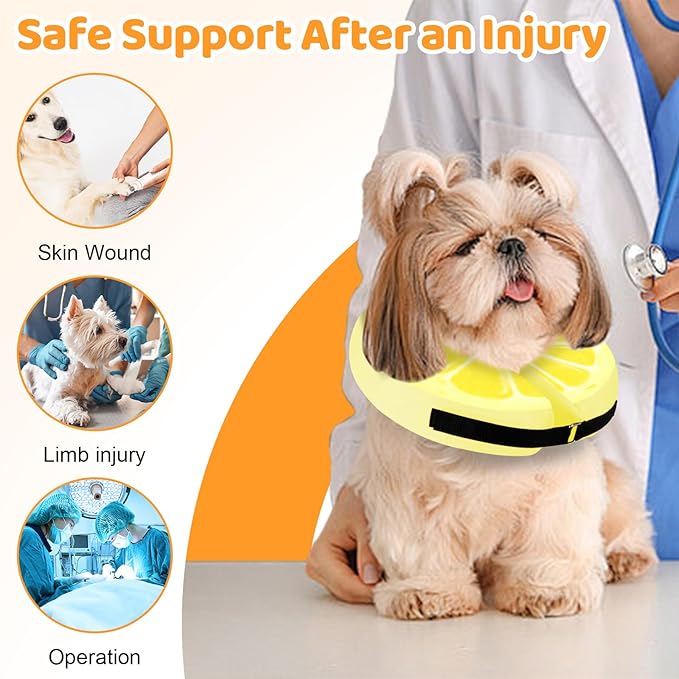 Adjustable Inflatable Dog Cone Collar for Surgery Recovery, Soft Cone for Dogs & Cats, Portable & Washable Dog Donut Collar, Large Cat Cone E Collar (Yellow M)