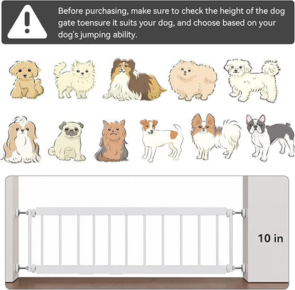 Short Dog Gate Indoor - MOOECKOM 10" Tall Small Dog Gate 18"-36'' Width Expandable, Easily Step Over Pet Gate with 2 Extension Kits - Pressure Mounted for Doorways Stairs.
