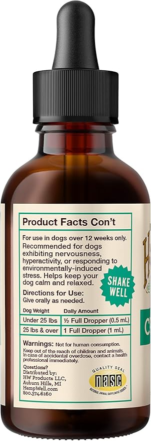 Hemp Well Calm Dog Oil – Natural Anxiety & Stress Relief for Dogs – Eases Nervousness, Promotes Relaxation & Balanced Behavior – Organic Hemp & Melatonin Formula – for Small & Large Dogs – 2 oz