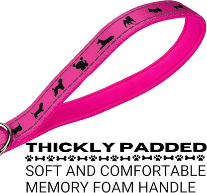 EcoBark Dog Leash - Soft & Reflective Comfort Leashes with Padded Handle - Strong Durable Heavy Duty - Training and Pulling for Small, Medium or Large Dogs (Pink)