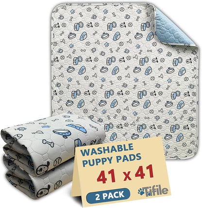 Washable Pee Pads for Dogs, 2 Pack Reusable Puppy Pads, Absorbent Whelping Pads with Bone Print, Non-Slip Waterproof Pet Training Pads for Couch, Crate, Potty Training - 41x41in