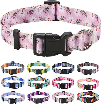 Mihqy Dog Collar with Bohemia Floral Tribal Geometric Patterns - Soft Ethnic Style Collar Adjustable for Small Medium Large Dogs (Pink White Flower,XS)