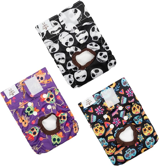 CuteBone Dog Diapers Female Washable Small Medium Large 3 Pack Reusable Doggie Diapers Puppy Period Pants for Doggy Heat Cycle Peeing