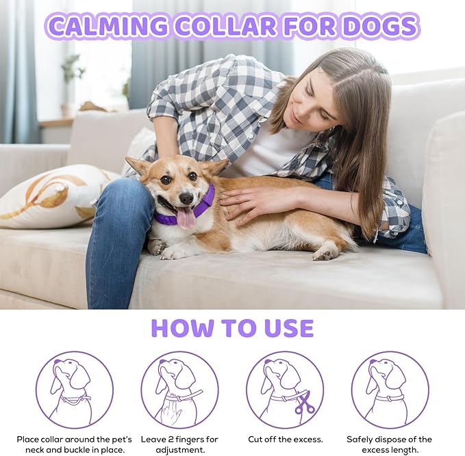 Calming Collar for Dogs 4 Pack, Purple Dog Calming Collar for Anxiety & Stress Relief, Pheromone Dog Collar for Small Medium Large Dogs, Long‑Lasting 60 Days