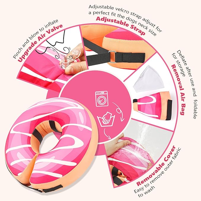 Inflatable Dog Cone Collar to Stop Licking, Soft Neck Donut Collar After Surgery, Adjustable Recovery Cone for Small Medium Large Dogs (Donut,S)