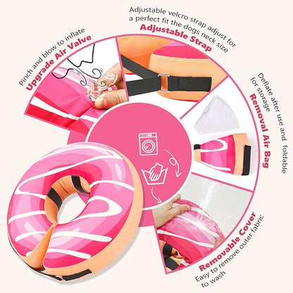 Inflatable Dog Cone Collar to Stop Licking, Soft Neck Donut Collar After Surgery, Adjustable Recovery Cone for Small Medium Large Dogs (Donut,S)