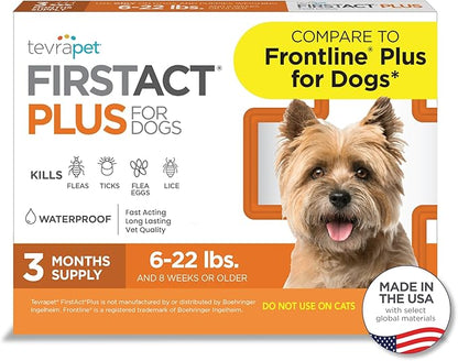 FirstAct Plus Flea Treatment for Dogs, Small Dogs 6-22 lbs, 3 Doses, Same Active Ingredients as Frontline Plus Flea and Tick Prevention for Dogs