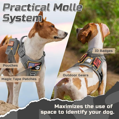 rabbitgoo Tactical Dog Harness for Large Dogs, No Pull Military Service Vest with Handle & Molle, Easy Control for Training Walking, Adjustable Reflective Straps, Dark Grey, XL