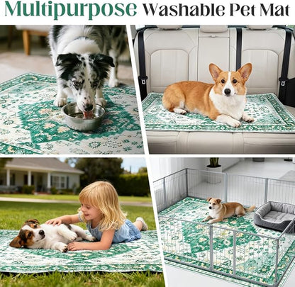 Washable Pee Pads for Dogs 2 Pack Reusable Puppy Training Pads 60"x48" Super Absorbent Waterproof Dog Training Pads, Non-Slip Potty Pads Whelping Pads Litter Mat Pet Supplies - Green Medallion