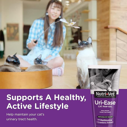 Nutri-Vet Uri-Ease Paw Gel for Cats, Cat Urinary Vitamin, Probiotic & Prebiotic Kitten Supplies, Cranberry Supplement, Immune Support Supplement, Gut health, Salmon Flavor, 3oz