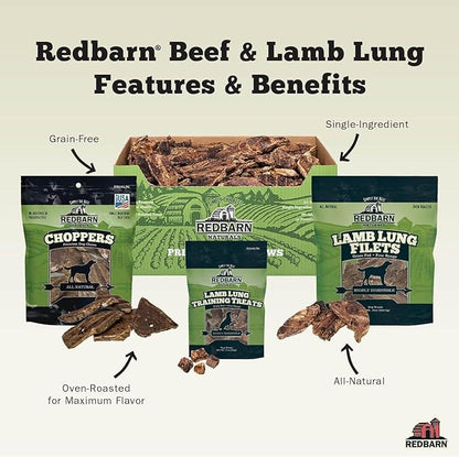 Redbarn Lamb Lung Filets - Oven Roasted Jerky-Style Dog Treats, Flavorful, Tasty & Highly Palatable Chews, Single Ingredient Protein – 10 oz, Case of 10 Bags