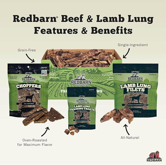 Redbarn Lamb Lung Filets - Oven Roasted Jerky-Style Dog Treats, Flavorful, Tasty & Highly Palatable Chews, Single Ingredient Protein – 10 oz, 1 Bag