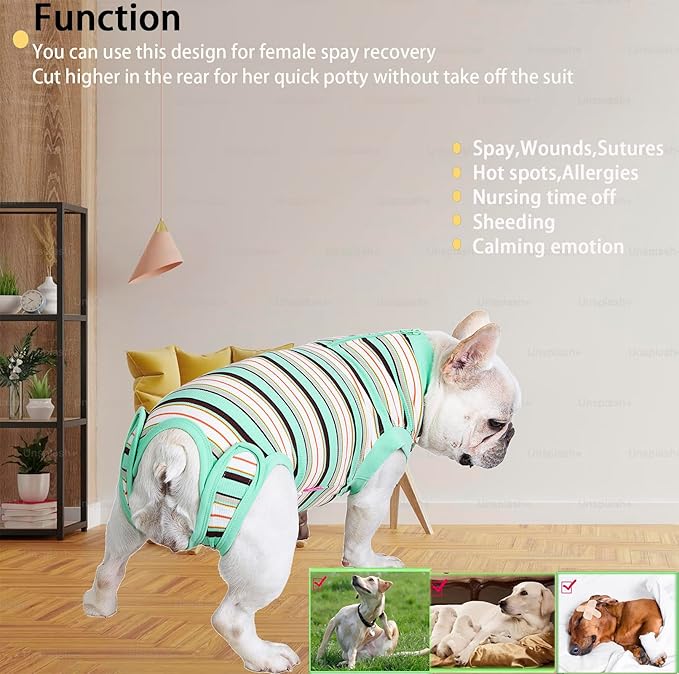 Recovery Suit for Dogs,Dog Cone Alternative Zipper Surgery Suit Female Spay,Soft Dog Surgery Suit for Anti Licking,Breathable Surgical Suit for Dogs Female Spay