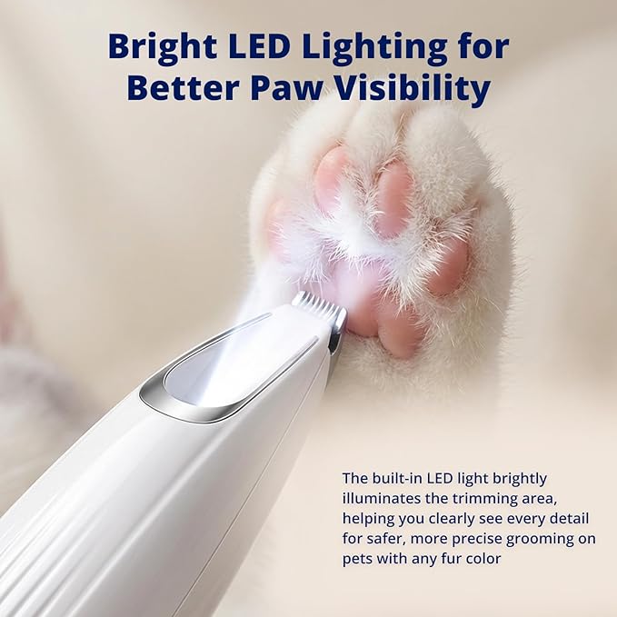Silent Pet Paw Trimmer | Cordless Shaver for Dogs, Cats, Big & Small Animals with Light | Rechargeable Home and Salon Grooming Tool for Paws, Face, Ears, Butt
