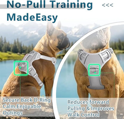 BARKBAY Dog Harness No Pull with ID Tag Pocket - Heavy Duty, Reflective, Easy Control for Large Dogs(Grey,L)