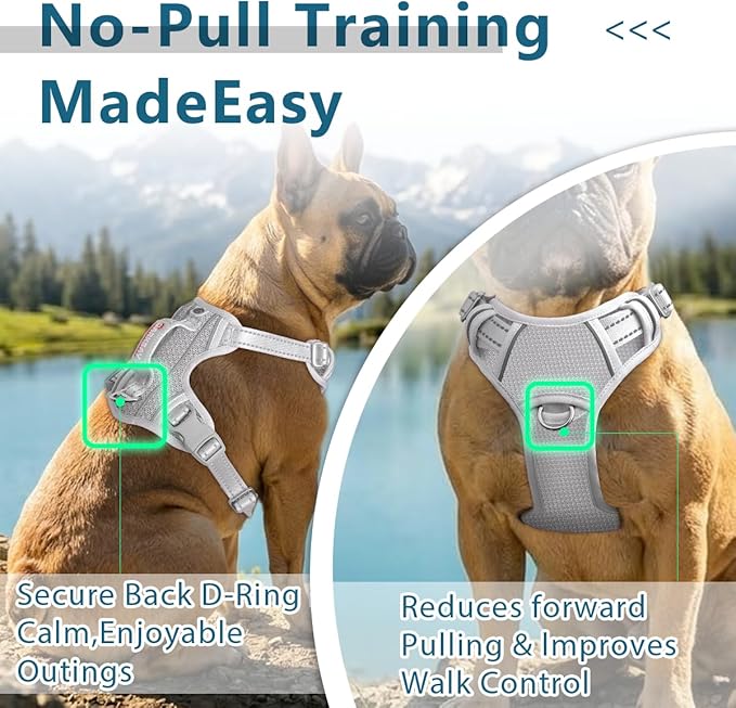 BARKBAY Dog Harness No Pull with ID Tag Pocket - Heavy Duty, Reflective, Easy Control for Large Dogs(Grey,M)