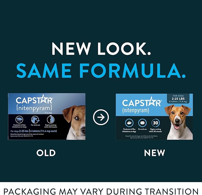 Capstar (Nitenpyram) Fast-Acting Oral Flea Treatment for Dogs 2-25 Lbs, Vet-Recommended Medication Tablets, Flea Tablets for Dogs Start Killing in 30 Minutes, 6 Doses