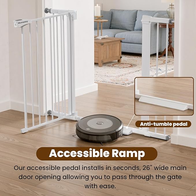 Baby Gate for Stairs, 26-40" Auto Close Dog Gate for Doorways, Pressure Mounted Child Gate with Walk Thru Door, Easy Install Safety Gate for Children and Pets, White