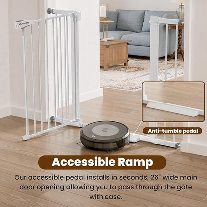 Baby Gate for Stairs, 26-40" Auto Close Dog Gate for Doorways, Pressure Mounted Child Gate with Walk Thru Door, Easy Install Safety Gate for Children and Pets, White