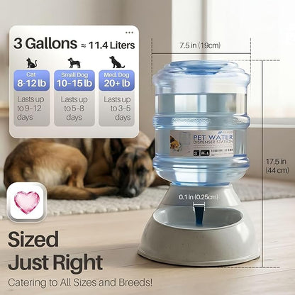 Flexzion Gravity Pet Water Dispenser Drinking Station for Dogs Cats (3 Gallon) Automatic Replenish Waterer for Small Large Breed Dog Cat,Feeding Watering Fountain Supplies Bottle Dish Bowl