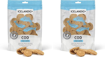 Icelandic+ Fish Chips: Cod - 2.5oz Bag,Dog Treats,Pure Wild-Caught & Air-Dried,Ingredient Crunchy Pet Snacks,Just The Fish Nothing Else,(Pack of 2)