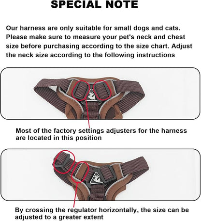 SOLMOONY Small Dog Harness,Soft Mesh Puppy Harness and Leash Set,No Escape Cat Harnesses for Training Walking,Reflective Adjustable Puppy Vest for Small Medium Dogs, Cats (Brown, L)