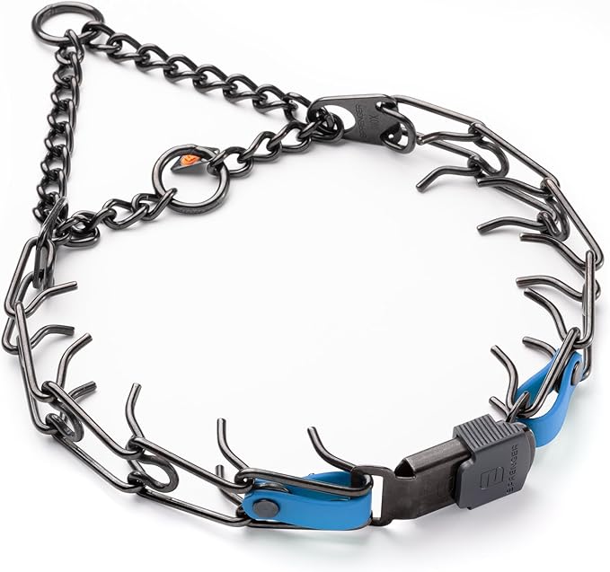 Herm Sprenger Black Stainless Steel Dog Collar with Quick Release ClicLock Buckle O-Ring Biothane Insert Training Collar Made in Germany (Cerulean Blue, 23in x 3.2mm(Neck Size up to19-20in))