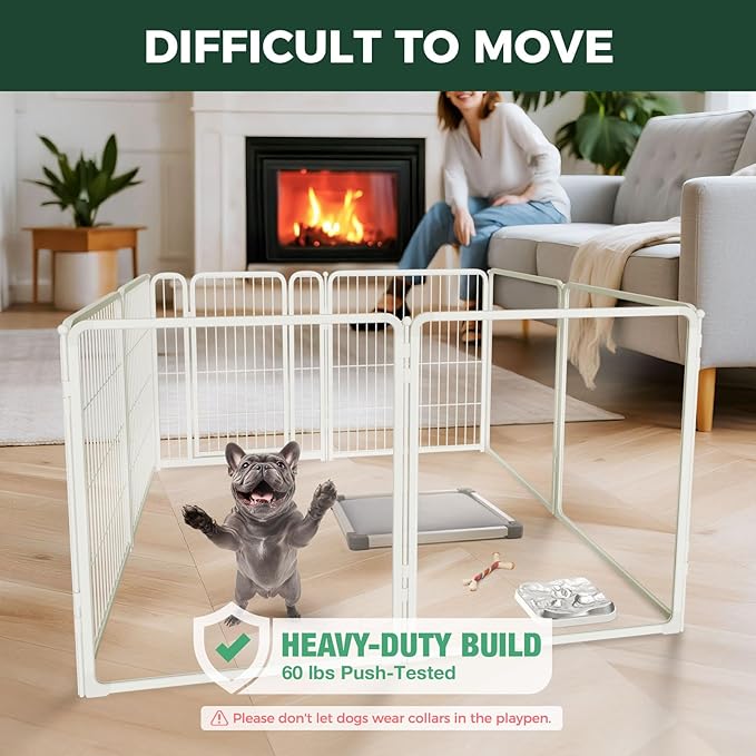 FXW AuraSpace Pro Acrylic & Wire Mesh Indoor Dog Playpen, 32" Height 8 Panels Metal Dog Pen for Small and Medium Dogs, White│Patented