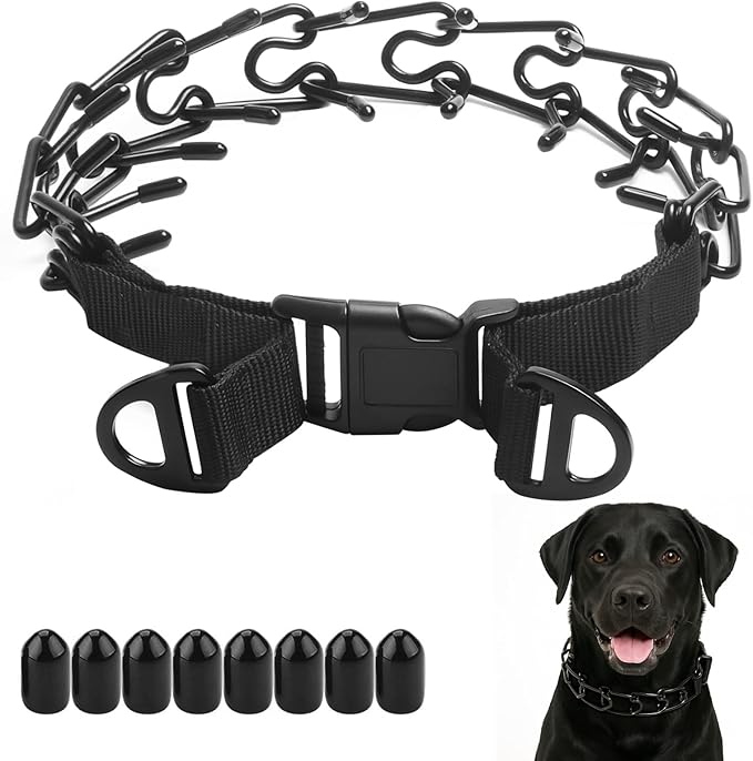 Prong Collar for Medium Dogs, Dog Pinch Collar,Dog Training Collar,High Strength Quick Release Buckle,Comfort Rubber Tips (Black，3.0mm, 20-Inch)