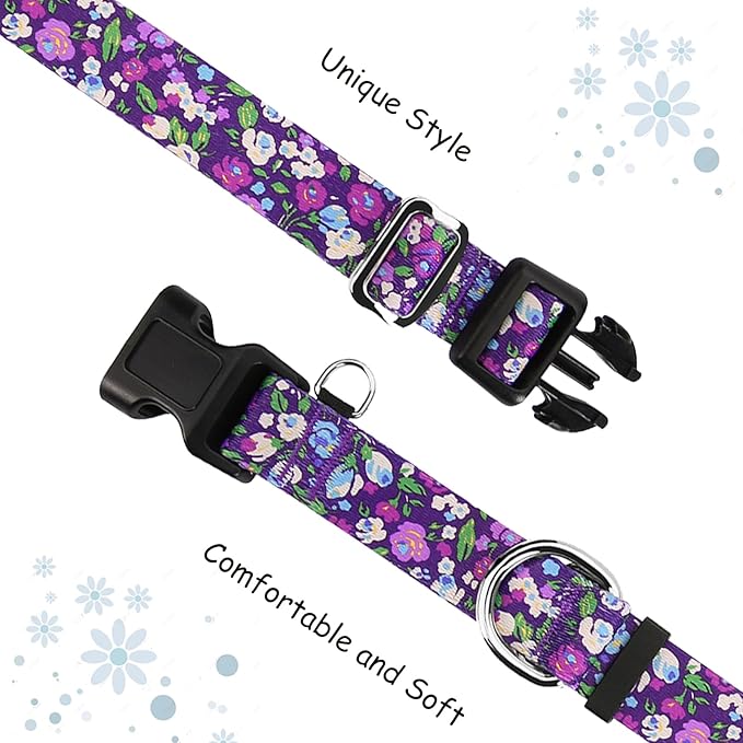 Martingale Collar for Dogs with Buckle Floral No Pull Training Dog Collars (Purple Floral, Medium)