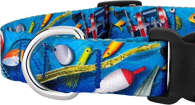 Country Brook Petz - Gone Fishin' Everyday Dog Collar and Leash - Sports and Athletics Collection Featuring Spirited Designs (5/8 Inch, Small)