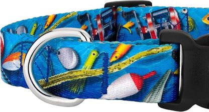 Country Brook Petz - Gone Fishin' Everyday Dog Collar and Leash - Sports and Athletics Collection Featuring Spirited Designs (5/8 Inch, Small)