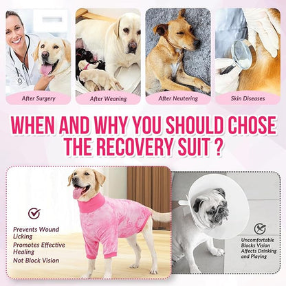 Lukovee Recovery Suit for Dogs - Soft Onesie Dog Surgery Suit for Female Male Dogs, Breathable Surgical Recovery Suit Prevent Licking Spay Recovery Suit Dog E-Collar & Cone Alternative(L,Pink)