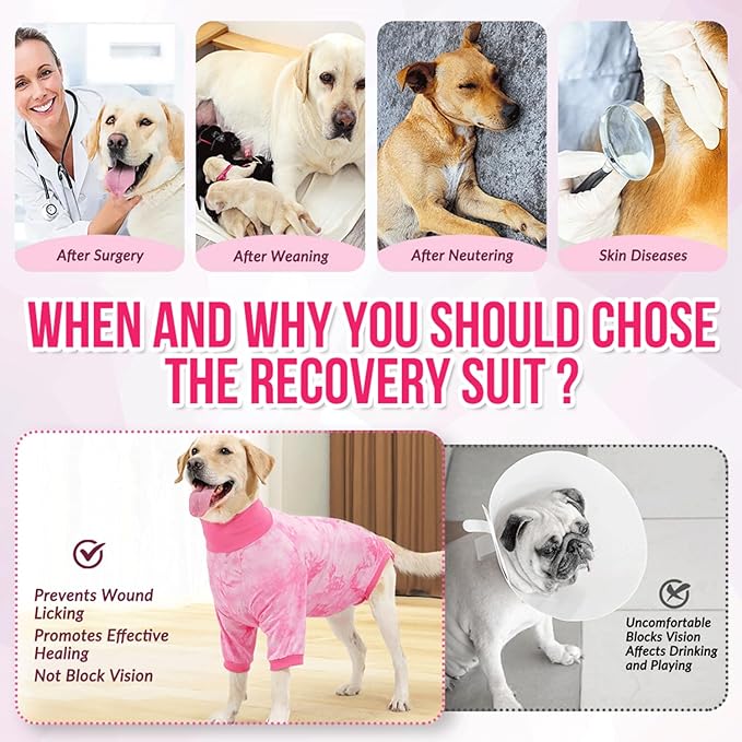 Lukovee Recovery Suit for Dogs - Soft Onesie Dog Surgery Suit for Female Male Dogs, Breathable Surgical Recovery Suit Prevent Licking Spay Recovery Suit Dog E-Collar & Cone Alternative(M,Pink)