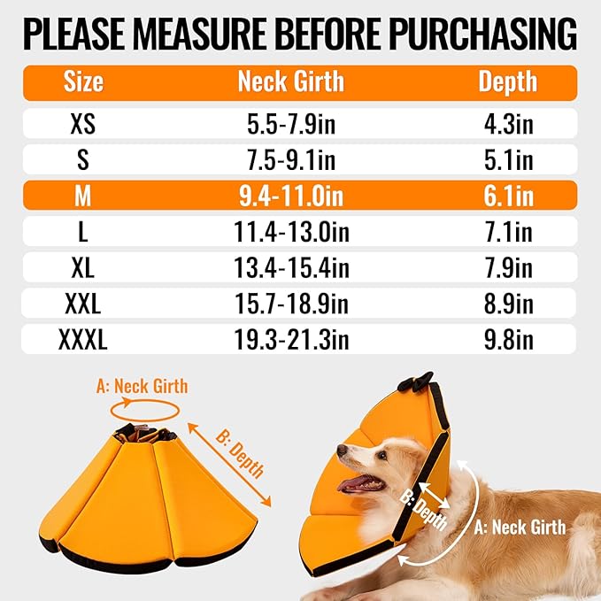 MAXFUT Soft Dog Cone Collar,Foam Cone for Dogs to Stop Licking After Surgery,Non Inflatable Dog Donut Cone (Orange, M)